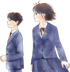 距離を保って立つ男女の生徒