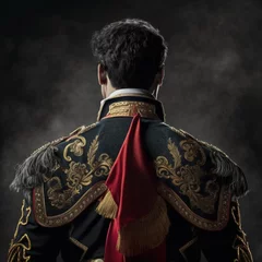 Poster Back view of a bullfighter on a dark background. Generative AI. © DALU11