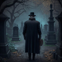 Naklejka premium Undertaker in a cemetery. Generative AI.