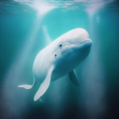 Fototapeta premium Beluga whale under the ocean. Generative AI.