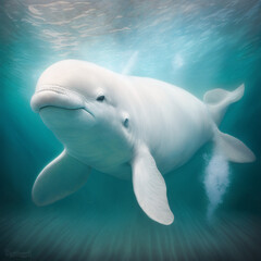 Fototapeta premium Beluga whale under the ocean. Generative AI.