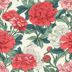 Zelfklevend Fotobehang Seamless pattern with carnations, vintage florals concept. Generative AI © BussarinK