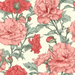 Behang Seamless pattern with carnations, vintage florals concept. Generative AI © BussarinK