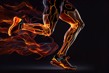 Sport Runner , Side view of sporty energetic serious healthy dynamic , a jogger legs with the power in the veins.  Generative AI