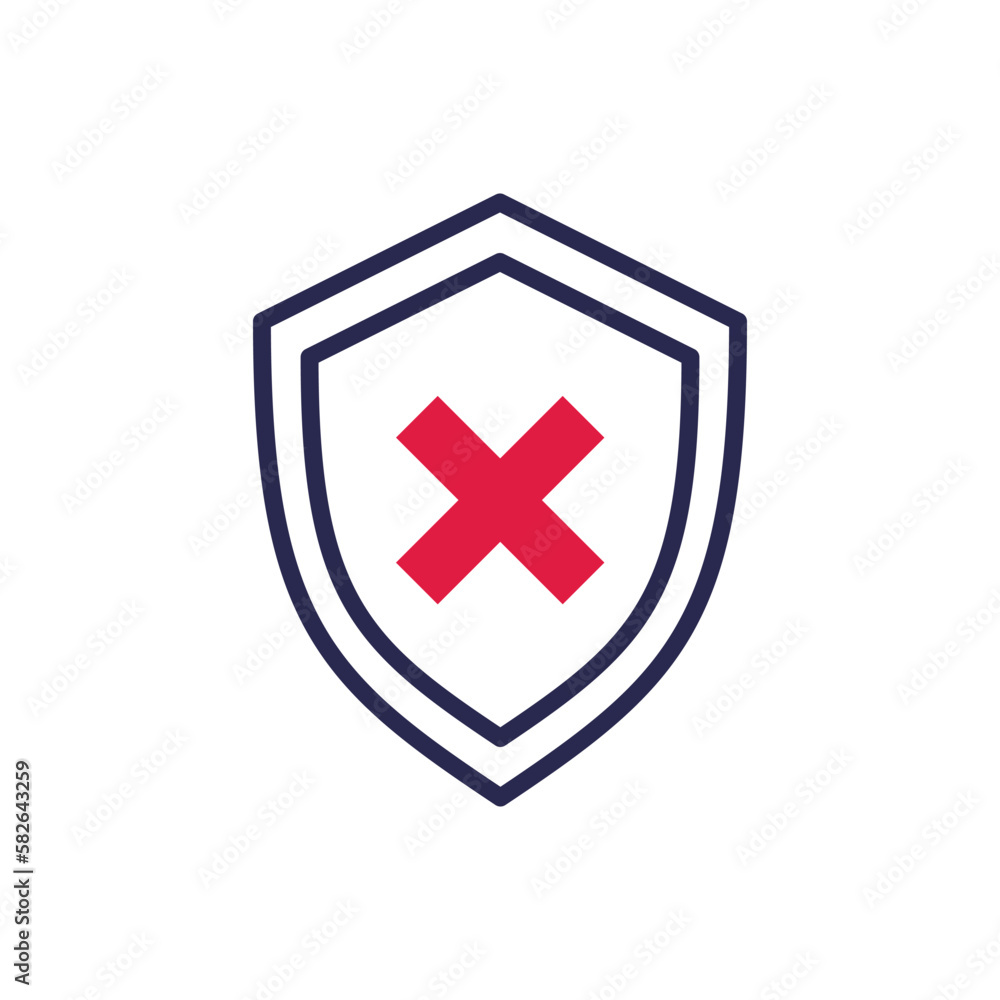 Poster security disabled thin line icon. shield with cross mark. vector illustration.