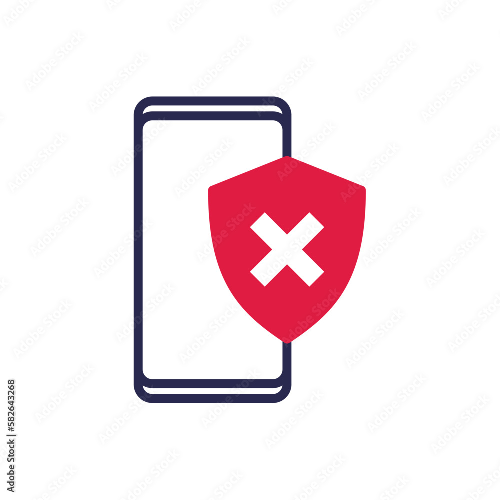 Aufkleber security disabled thin line icon. smartphone with shield with cross mark. vector illustration.