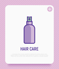 Bottle with spray. Hair care thin line icon. Cosmetic treatments. Modern vector illustration for beauty shop.