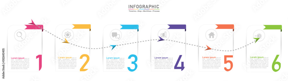 Aufkleber business option infographic template. step workflow number icon presentations. timeline diagram obje