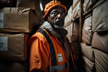 Obraz na płótnie Canvas African-american man working in parcel management factory. generate by ai