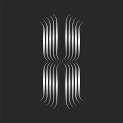 Monogram logo X letter artistic typographic design, silver gradient parallel thin lines, metallic smooth thin stripes, stylish mark calligraphic initial.