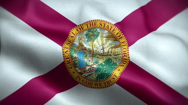 4K Textured Flag of Florida Animation Stock Video - Highly Detailed Fabric Flag Waving in Loop