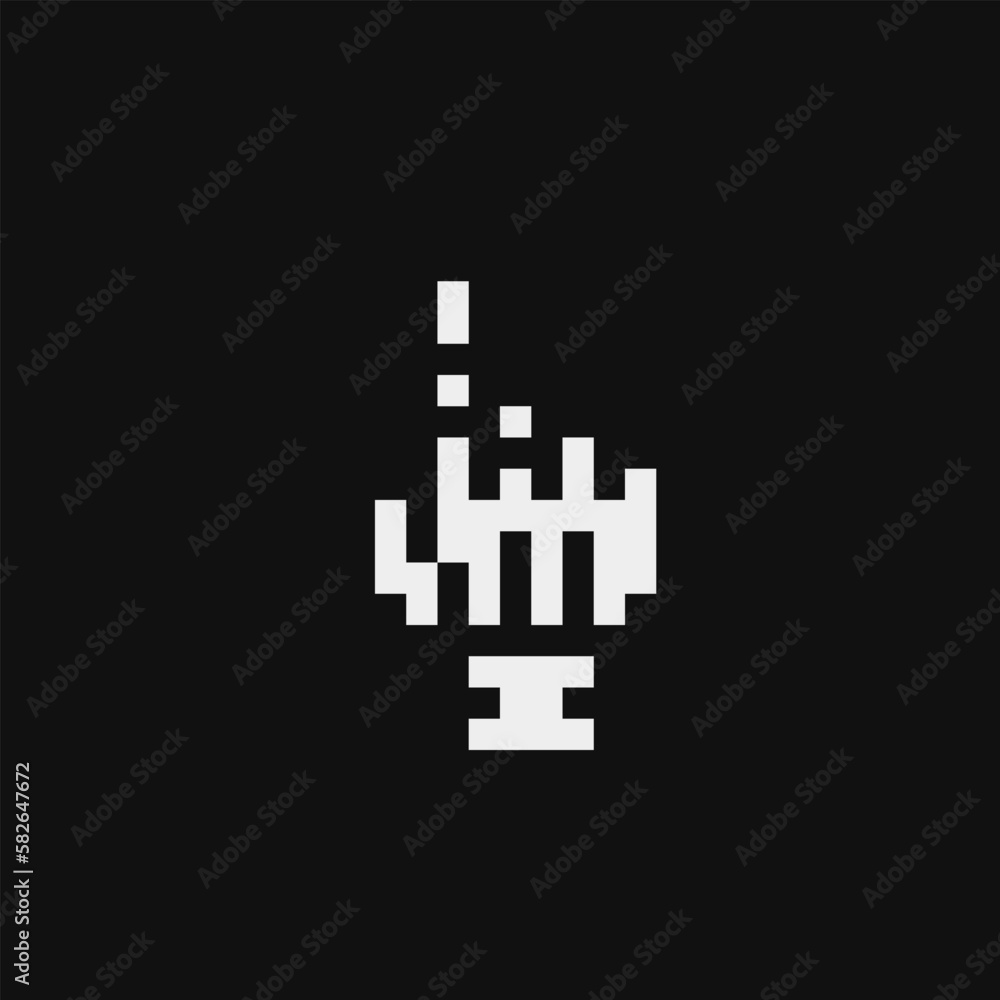 Poster bone hand. index pointing up. finger up. video game sprite. pixel art style. isolated vector illustr