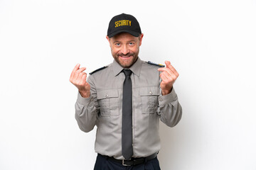 Middle age security man isolated on white background making money gesture