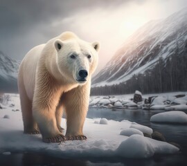 Obraz na płótnie Canvas Polar bear on the ice block in the Arctic Circle. Wildlife nature scene. Generative AI.