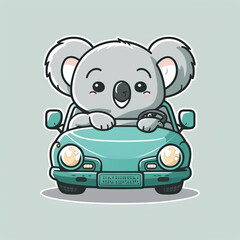 Koalas drive cars, cute animals, illustrations, premium vector art, flat cartoon designs. Suitable for advertising design, comics, cards, books, presentations, Generative AI