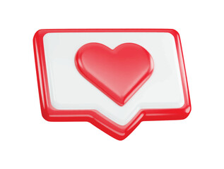 Red heart icon with a chat icon with 3d vector icon illustration