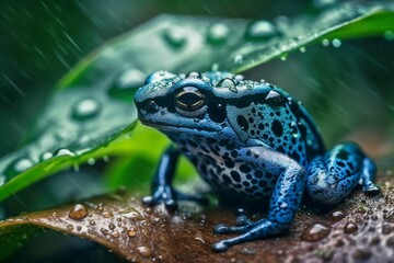 Fototapeta premium Vivid Poison Dart Frog in the Amazon Rainforest, Generative AI