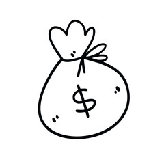 Vector Illustration of Hand Drawn Money Bag Doodle Art Style