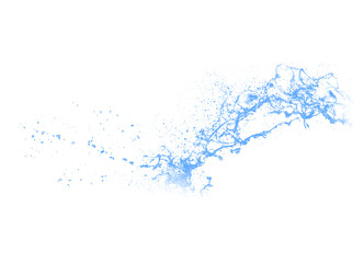 Blue water splash isolated on transparent background. Royalty high-quality free stock PNG image of overlays realistic Clear water splash, Hydro explosion, aqua dynamic motion element spray droplets