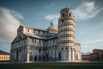 Fototapeta na wymiar Leaning Tower of Pisa: Iconic Tilted Landmark in Piazza dei Miracoli, Generative AI