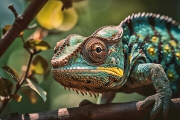 Obraz premium Jeweled Chameleon in Madagascar Rainforest, Generative Ai