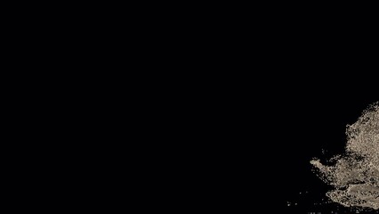 Sand blowing transition reveal on alpha background in 4K 