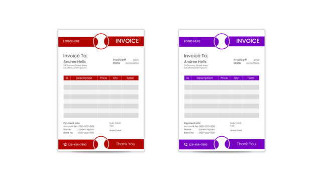Creative Corporate invoice design.Minimalist Invoice Easy to edit and customize. Vector Business Stationery Design. 