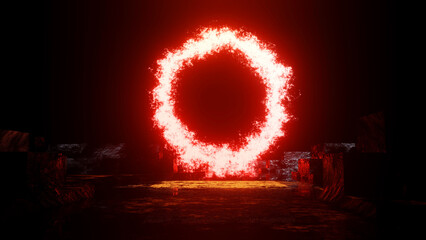 3D rendering. Neon lights in room,