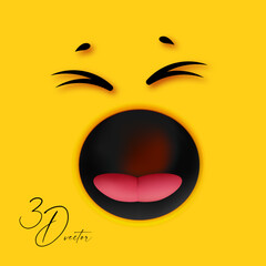 3D emational face on yellow background. Sing and cry