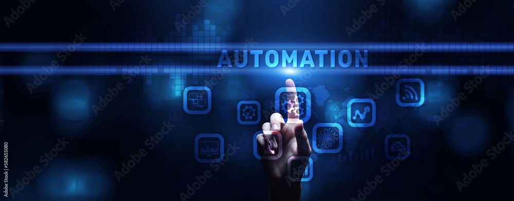 Poster automation gears icon rpa software development business process optimisation innovation technology.