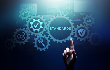 Standard. Quality control. ISO certification, assurance and guarantee. Internet business technology concept.