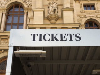 tickets sign at outdoor ticket booth