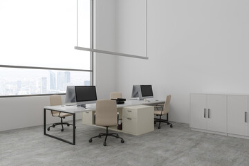 Fototapeta na wymiar Workplace in modern white office