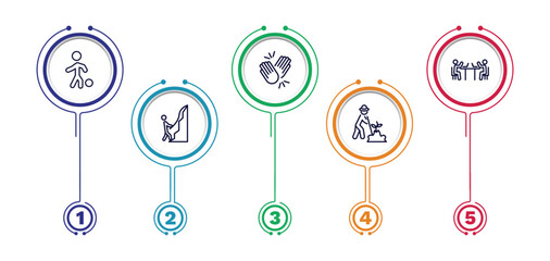 set of humans and behavior thin line icons. humans and behavior outline icons with infographic template. linear icons such as playing with a ball, high five, public work, mountain climb, gardener © Abstract