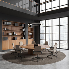 Gray meeting room with round table