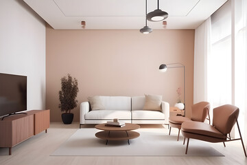 Fototapeta premium Moderne Architekturillustration eines minimalistischen Wohnzimmers