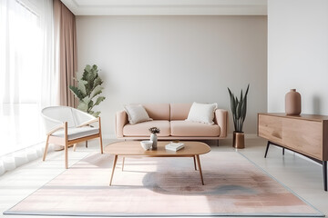 Fototapeta premium Moderne Architekturillustration eines minimalistischen Wohnzimmers