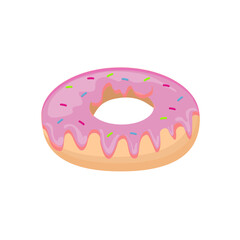 Cartoon colorful tasty donut isolated on white background. Glazed doug