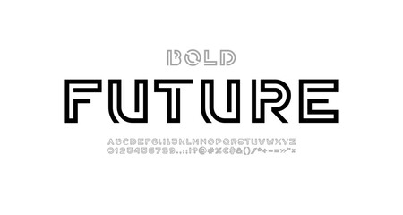 Digital style alphabet, font from line, letters and numbers made in linear style, vector illustration 10EPS