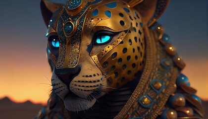Cheetah Jaguar Animal Knight Warrior AI Generated Magic Jaguar Animal Head Portrait Paladin Digital Artwork Illustration for Design