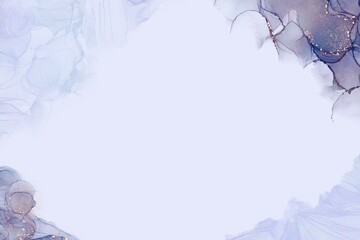 Obraz premium アルコールインクアートのエレガントな抽象背景フレーム）水色背景に波と金色グリッターの装飾