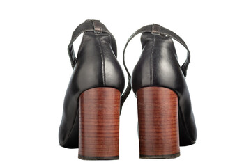 Black leather high brown heels female shoes isolated on white background. Women's Closed-toe shoes....
