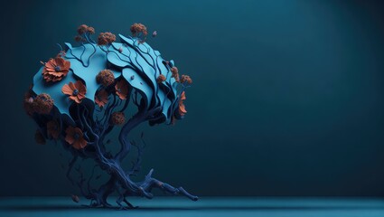 Tree and flowers growing like a brain