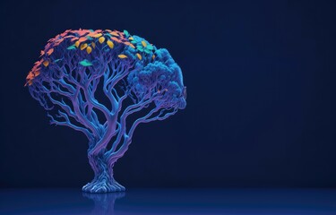 Tree and flowers growing like a brain