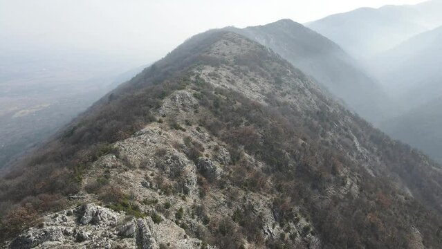Aerial view of Anathema hill at Rhodopes Mountain near town of  Asenovgrad, Plovdiv Region, Bulgaria