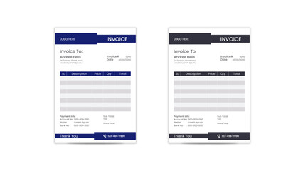 Corporate minimal Invoice  Layout template vector design. Bill form business invoice accounting.Creative Invoice Template in 2 different Themes. Vector Business Stationery Design.