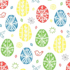 Easter pattern with colored eggs in ethnic style