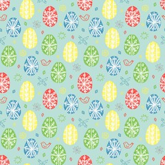 Happy Easter pattern with ethnic colorful eggs