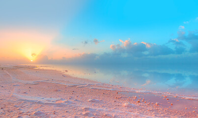 Maharlu pink salt lake at sunset - Shiraz, Iran