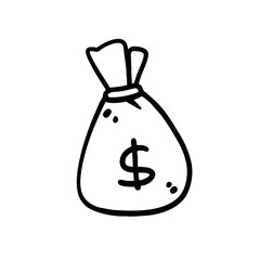 Vector Illustration of Hand Drawn Money Bag Doodle Art Style
